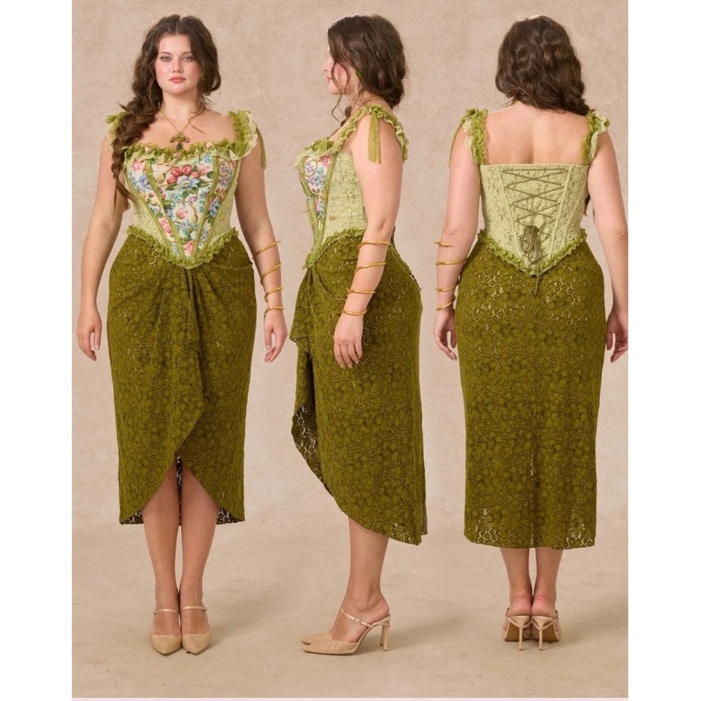 LACEMADE OLIVE LACE MIDI SKIRT 3X Curve&Plus Enchanted Forest Skirt